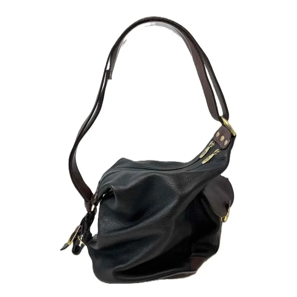 Valentina Italian Distressed Pebbled Leather Convertible Bucket Sling Bag